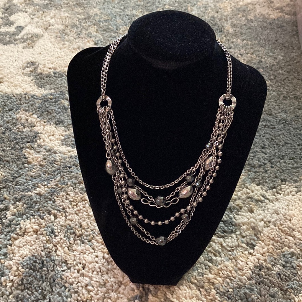 Stainless Steel And Hematite Layered Necklace